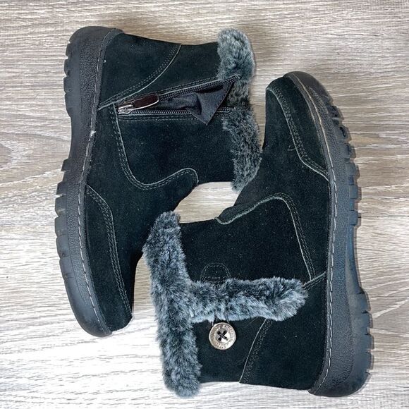 Khombu Iris Black Leather Warm Faux Fur Women’s Size 7M Slip On Zip Ankle Boot - Picture 9 of 12